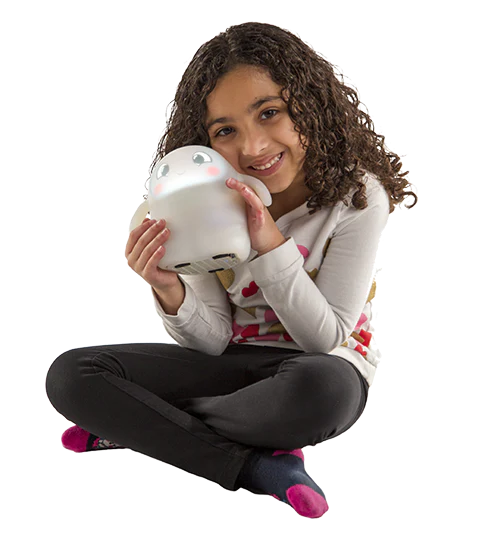 Happy child hugging Snorble